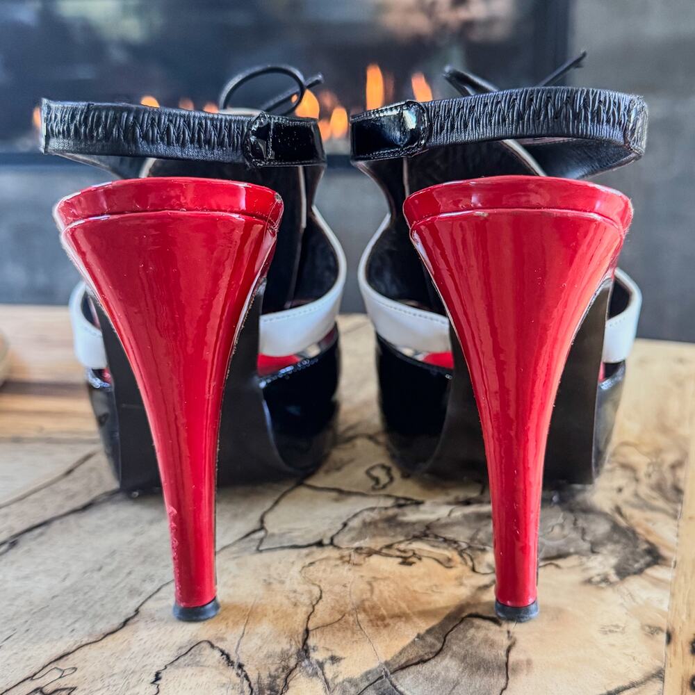 Donald J. Pliner Patent Leather Lace Up Tuxedo Open Toe Heels Made in Italy, 9.5 - Picture 3 of 10